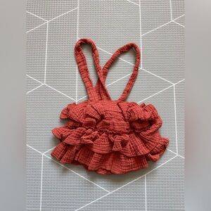 Small shop|Baby girl Ruffled Suspender Skirt in Rust -gauzy muslin Beachy summer